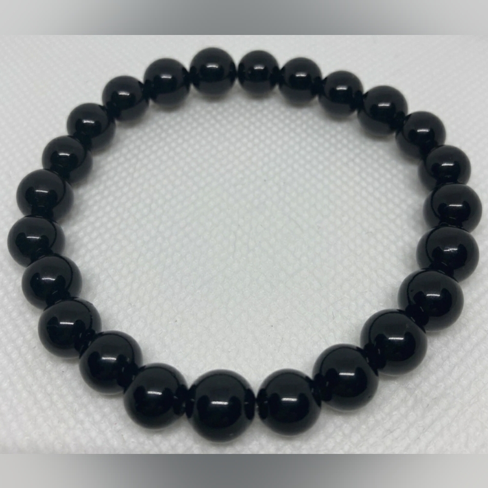 Black Beaded Bracelet - Precious-GEMS Jewelry Genuine Black Agate Onyx Bead